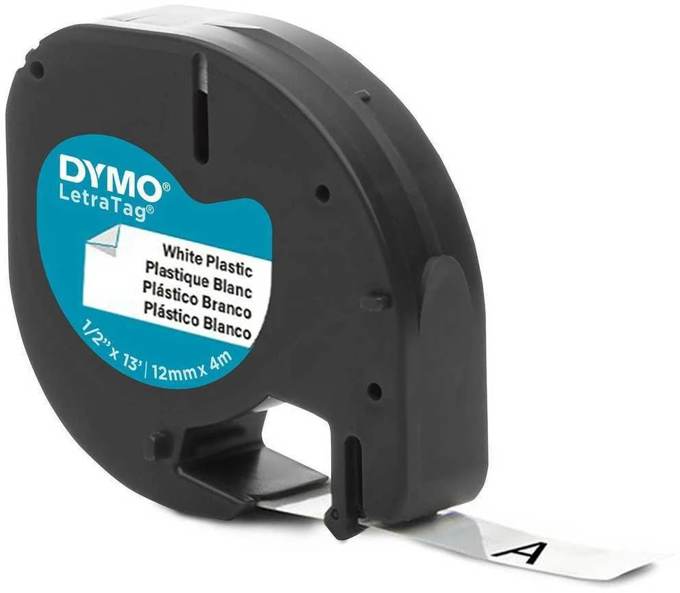 Dymo label spausdintuvas tape LetraTag Plastic 12mmx4m, juodas/baltas