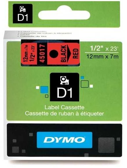 Juostelė DYMO D1 12mm x 7m, vinilinė, juoda ant raudono / S0720570 45017