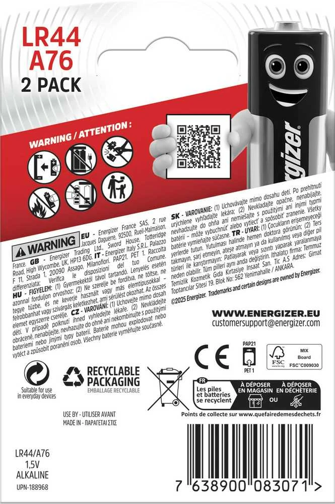 ENERGIZER Baterija A76 LR44 /2vnt..