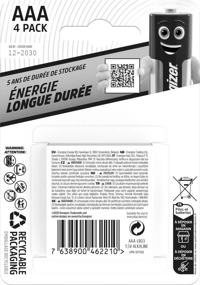 Energizer LR03/4 Everyday AAA 4 šarminių baterijų pakuotė