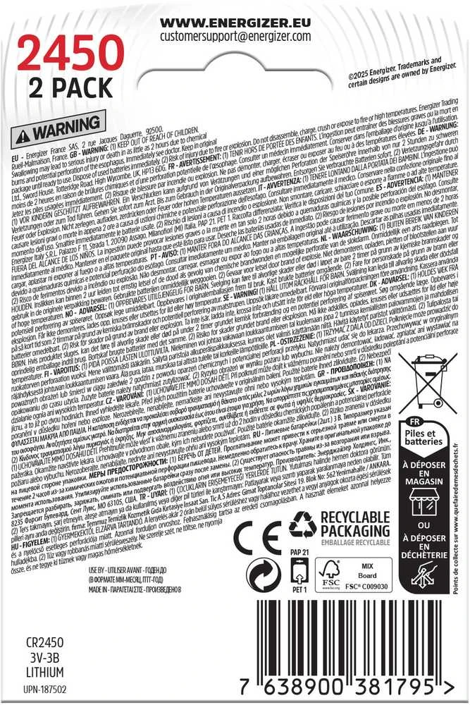 ENERGIZER CR2450 ličio FSB2 akumuliatorius