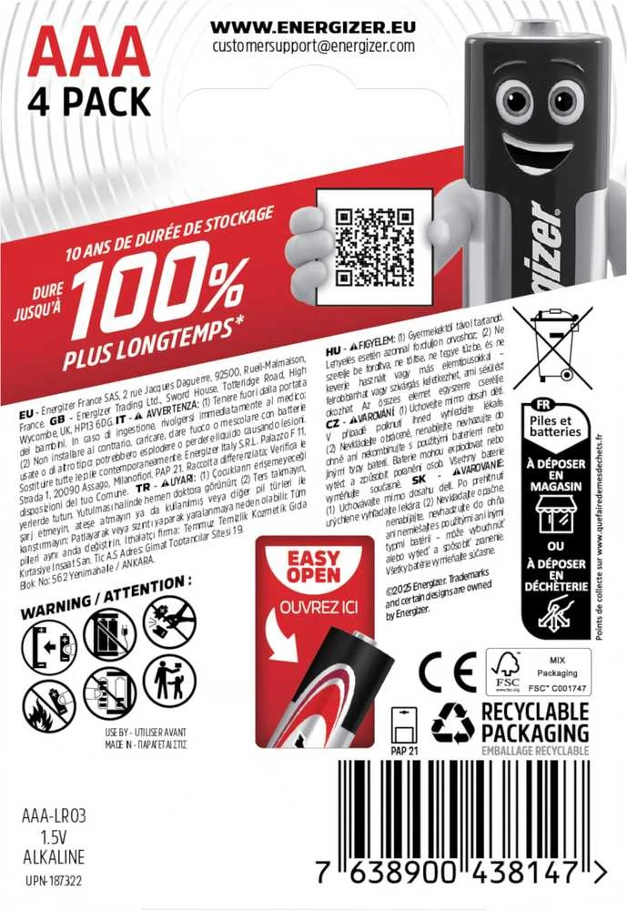 Baterijos - Energizer Max AAA LR03, 4 Vnt.