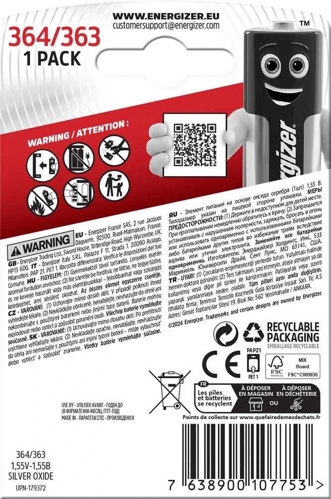 Elementas ENERGIZER Sidabrinis OXIDE SR60/364-363, 1,55V