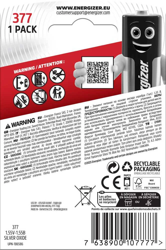 Elementas ENERGIZER Sidabrinis OXIDE SR66/377-376, 1,55V