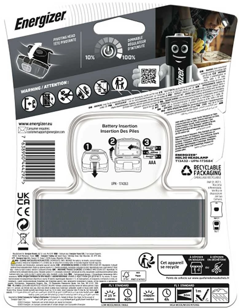 ENERGIZER BLYBINĖS PRIEKINIS ŽIBINTAS HDL30 3AAA 400 lm