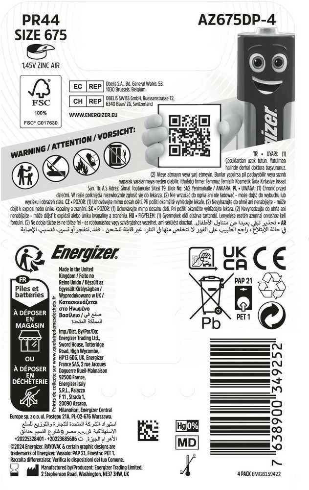 ENERGIZER 675 ZINC AIR TL4