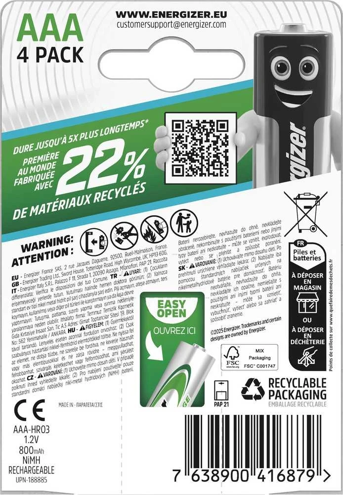 „Energizer“ įkraunama baterija „Recharge Extreme AAA CHP4“ 800 mAh