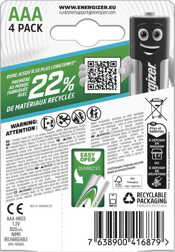 „Energizer“ įkraunama baterija „Recharge Extreme AAA CHP4“ 800 mAh