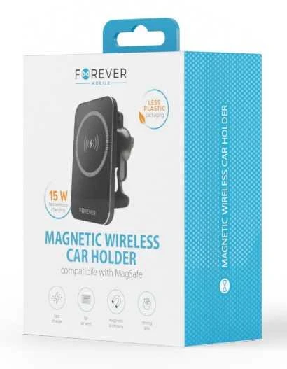 „Forever“ automobilinis laikiklis į ventiliacijos groteles MACH-100 magnetinis su belaidžiu įkrovimu, juodas, 15W