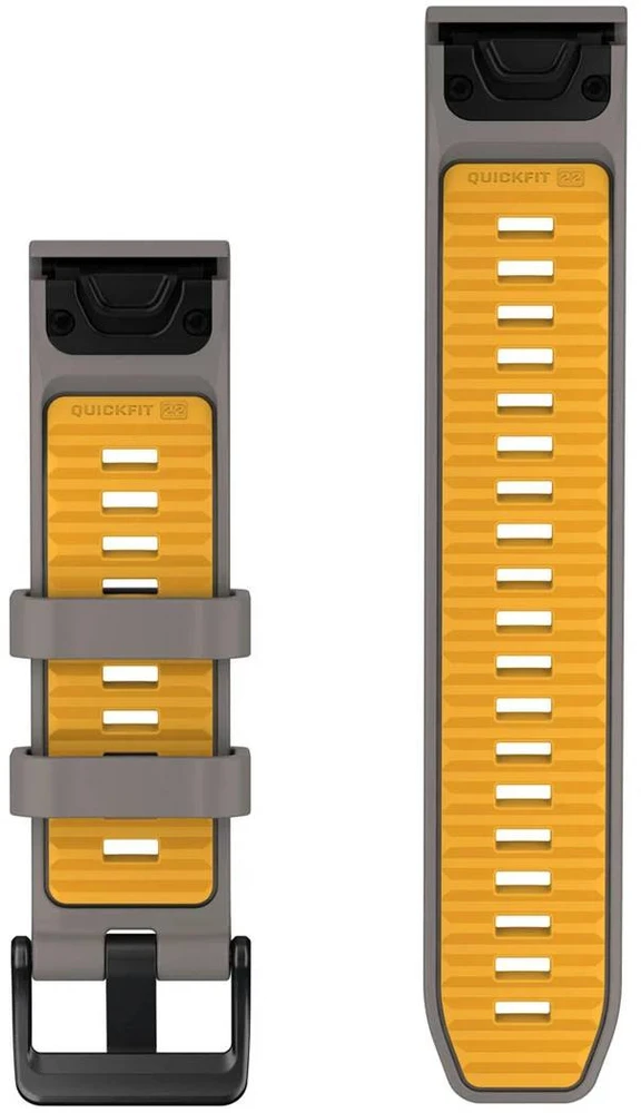 Garmin QuickFit 22 Watch Bands, Sidabrinis Gray/Geltona Flare Silicone