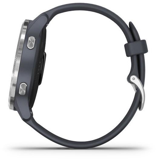 Išmanusis laikrodis Garmin Venu, Sidabro spalvos korpuso apvadas su mėlynai pilkos spalvos dirželiu