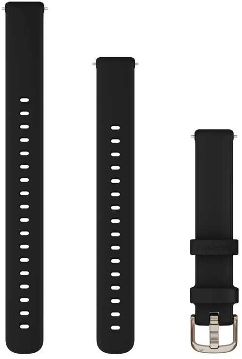 Garmin Lily 2 išmaniojo laikrodžio dirželis, 14 mm, juodos spalvos silikoninis dirželis su aukso spalvos detalėmis