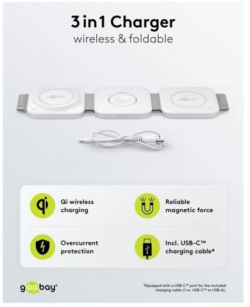Goobay 15 W sulankstomas trys viename USB-C indukcinis įkroviklis