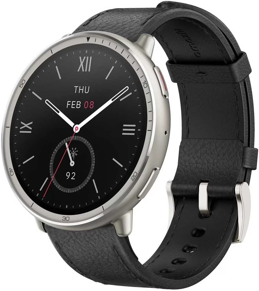 Išmanusis laikrodis - Amazfit Active 2, Sidabrinės spalvos korpusas su juodos spalvos odiniu diželiu