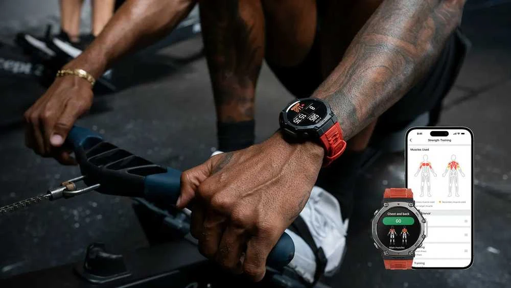 Išmanusis laikrodis Amazfit T-Rex 3, Nerudijančio plieno korpusas su rudos spalvos silikoniniu dirželiu