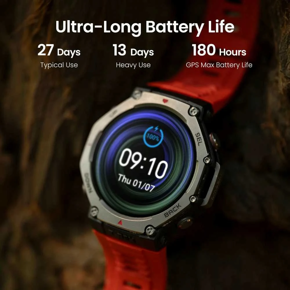 Išmanusis laikrodis Amazfit T-Rex 3, Nerudijančio plieno korpusas su onikso spalvos silikoniniu dirželiu