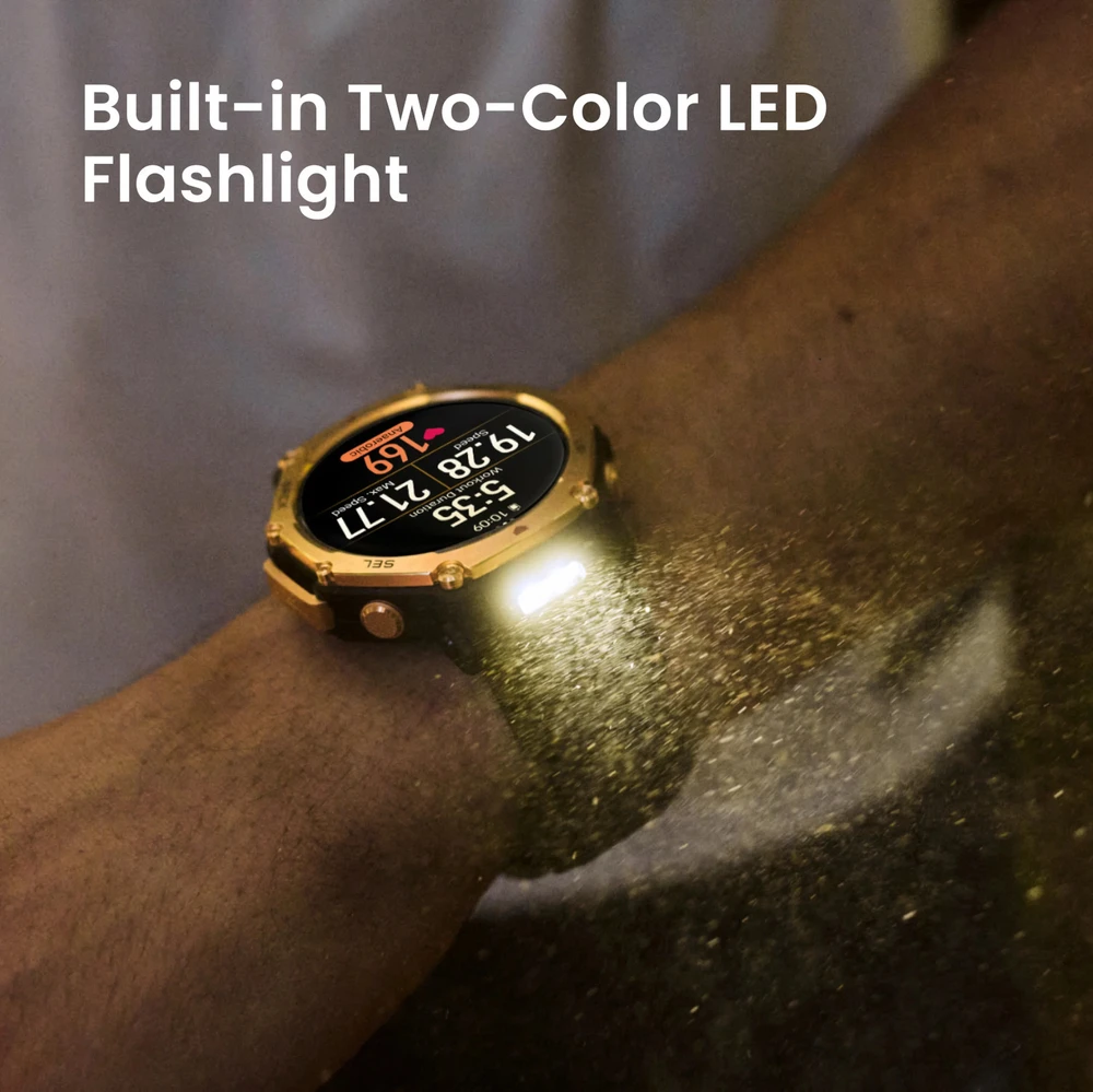 Išmanusis laikrodis „Amazfit T-Rex 3 Pro NFC“, 44 mm su silikoniniu dirželiu, aukso/pilkos spalvos