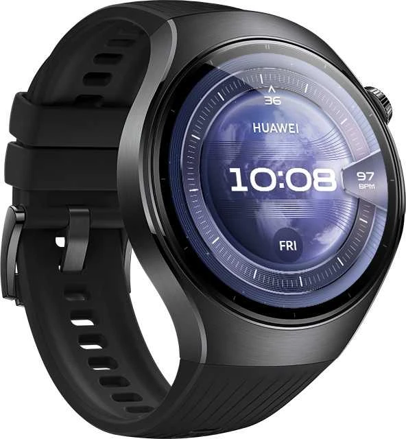 Išmanusis laikrodis Huawei Watch 5 (46mm), Juodos spalvos nerūdijančio plieno korpusas su juodos spalvos fluoroelastomero dirželiu
