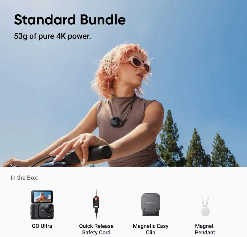 Insta360 GO Ultra Standard Juodas action sports camera 4K Ultra HD 25.4 / 1.28 mm (1 / 1.28") Wi-Fi 52.9 g