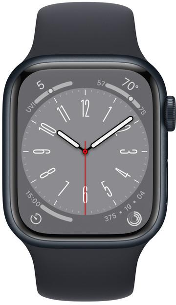 Išmanusis laikrodis Apple Watch Series 8 GPS, 41 mm,  "Midnight" spalvos aliuminio korpusas su "Midnight" spalvos sportiniu dirželiu