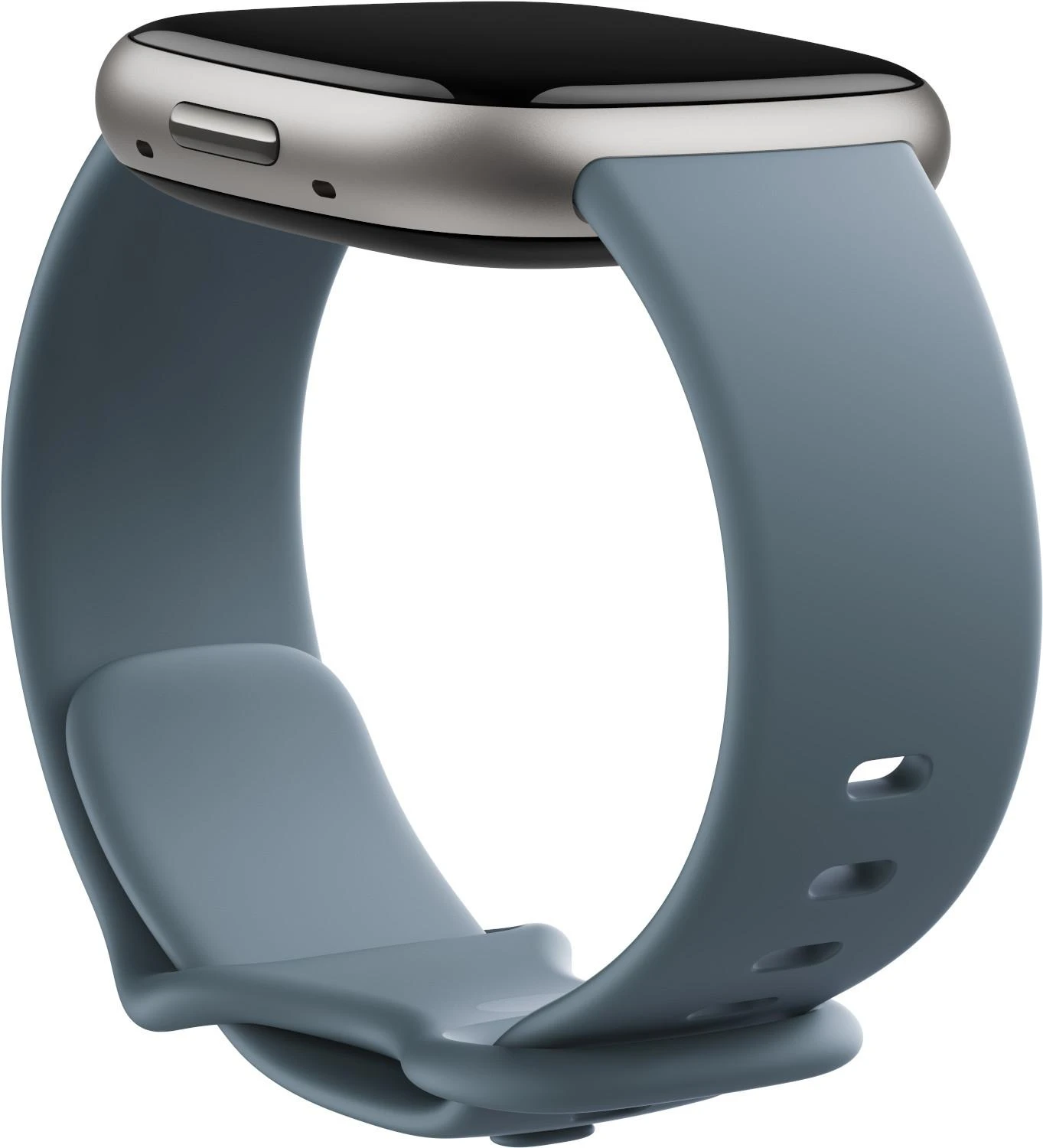 Išmanusis laikrodis Fitbit Versa 4, Platinos spalvos korpusas su melsvos spalvos silikoniniu dirželiu
