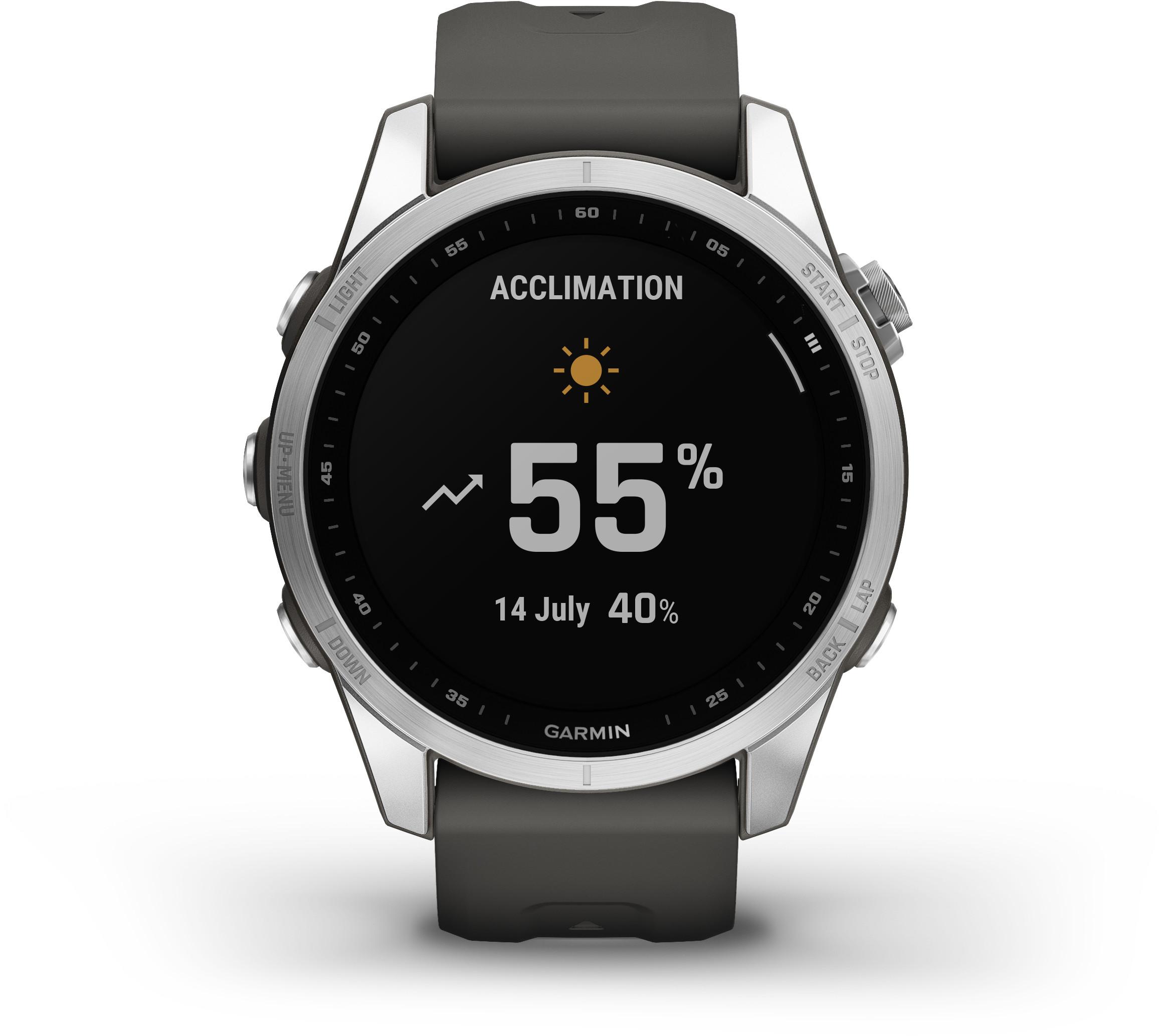 Išmanusis laikrodis Garmin fenix 7S, Sidabro spalvos, su grafito spalvos  silikoniniu dirželiu | Varle.lt