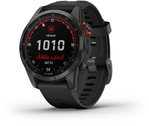 Išmanusis laikrodis Garmin fenix 7S Solar (42 mm), Pilkos skalūno spalvos,  su juodos spalvos silikoniniu dirželiu | Varle.lt