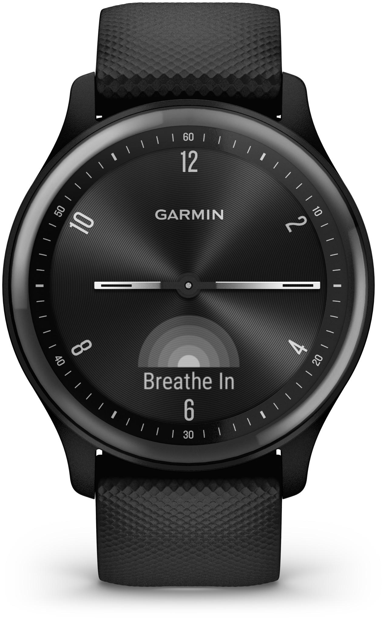 Išmanusis laikrodis Garmin Vivomove Sport, Juodas korpusas ir silikoninis  dirželis su pilkai melsvos spalvos akcentais | Varle.lt