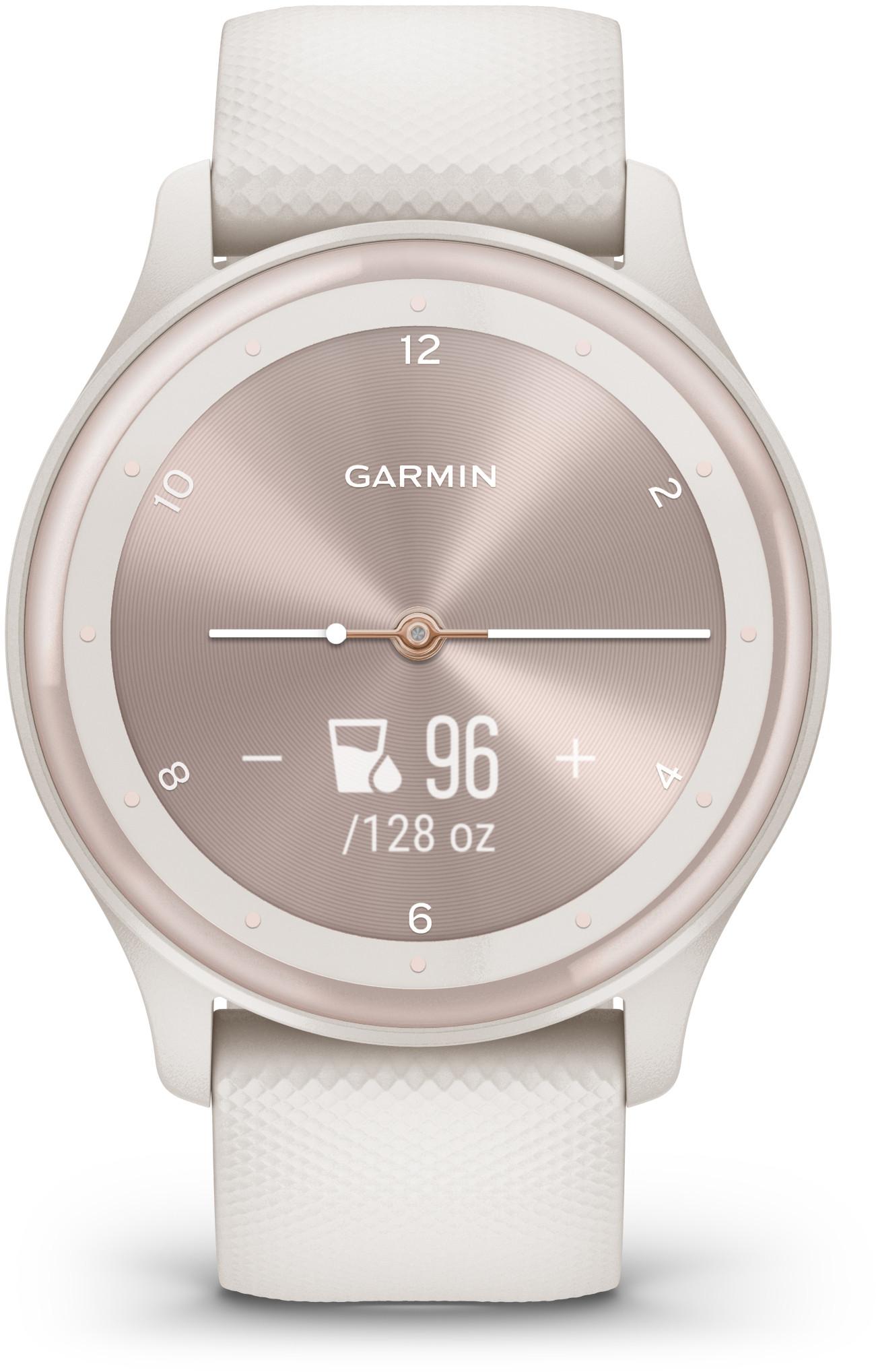 Išmanusis laikrodis Garmin Vivomove Sport, Dramblio kaulo spalvos korpusas  ir silikoninis dirželis su persikų aukso spalvos akcentais | Varle.lt