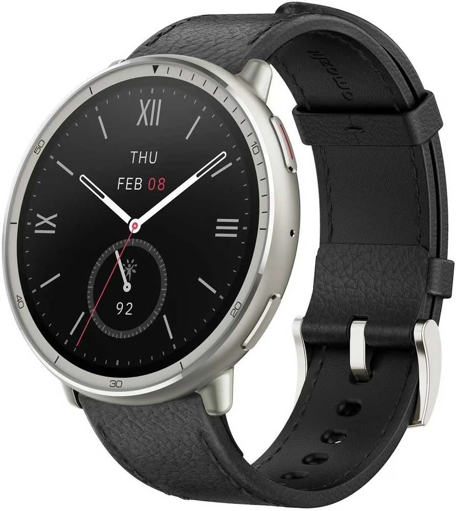 Išmanusis laikrodis - Amazfit Active 2, Sidabrinės spalvos korpusas su juodos spalvos odiniu diželiu