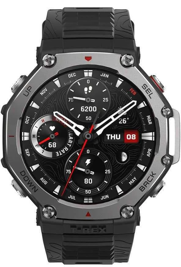 Išmanusis laikrodis Amazfit T-Rex 3, Nerudijančio plieno korpusas su onikso spalvos silikoniniu dirželiu