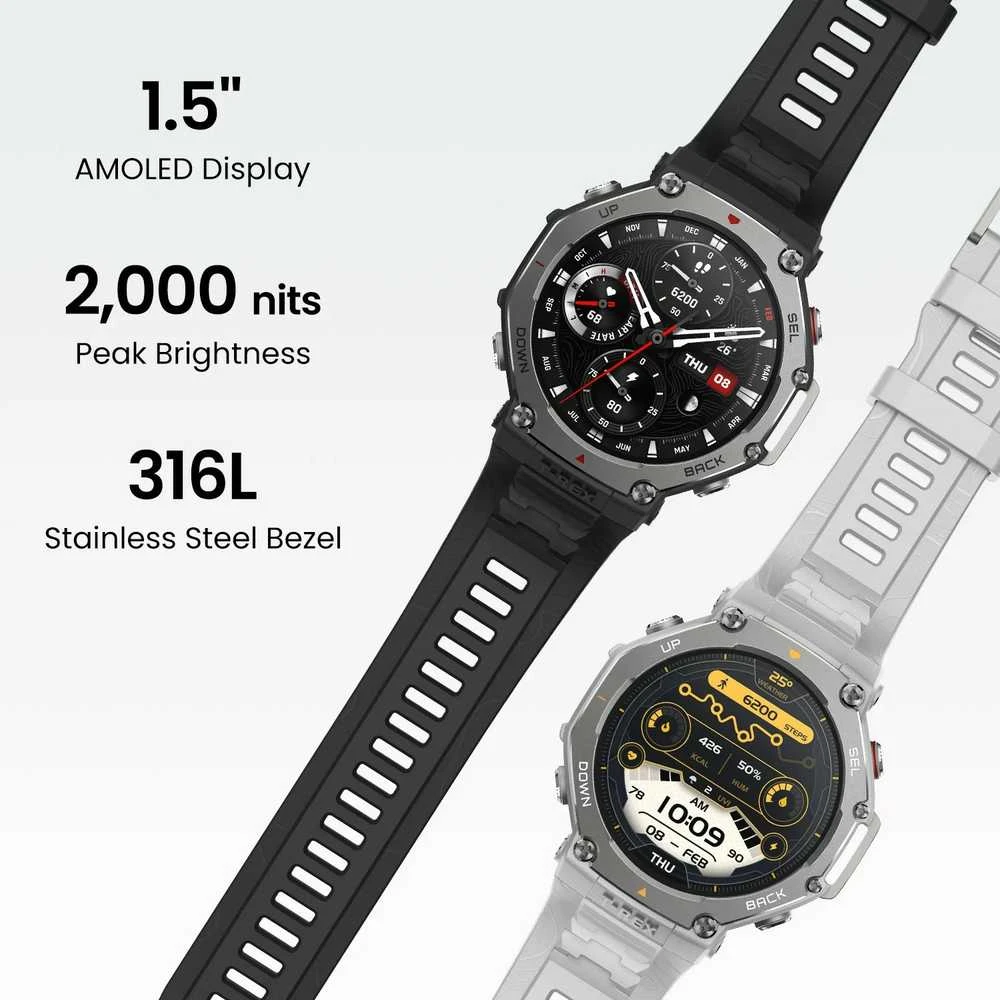 Išmanusis laikrodis Amazfit T-Rex 3, Nerudijančio plieno korpusas su pilkos spalvos silikoniniu dirželiu