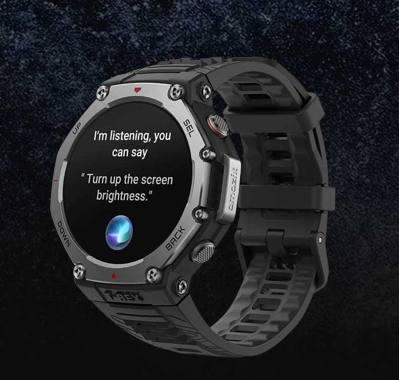Išmanusis laikrodis Amazfit T-Rex 3, Nerudijančio plieno korpusas su onikso spalvos silikoniniu dirželiu