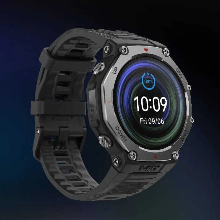 Išmanusis laikrodis Amazfit T-Rex 3, Nerudijančio plieno korpusas su onikso spalvos silikoniniu dirželiu