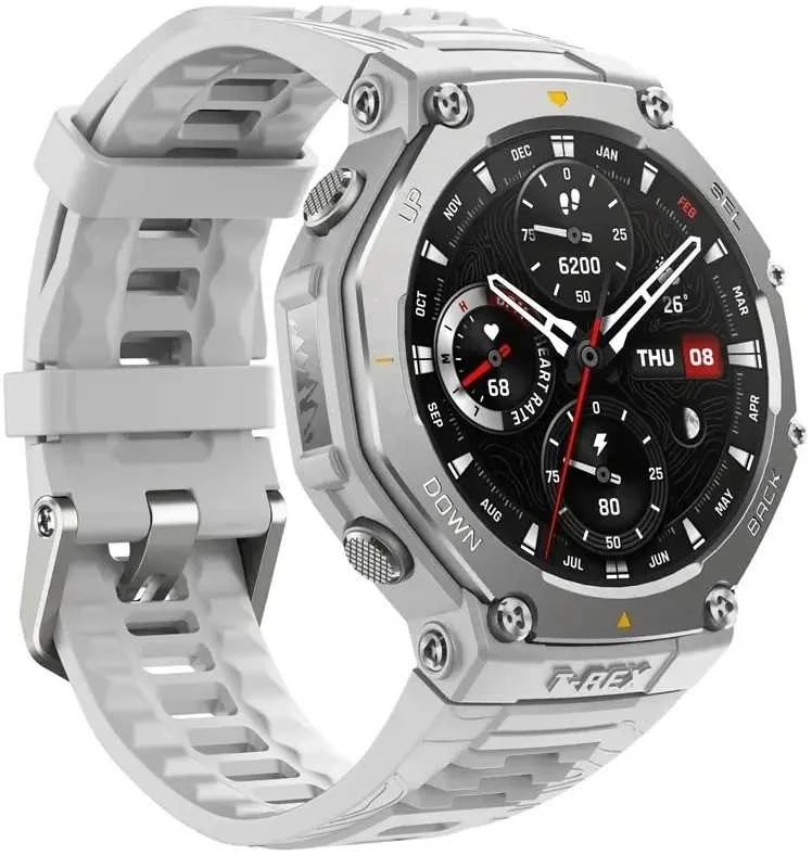 Išmanusis laikrodis Amazfit T-Rex 3, Nerudijančio plieno korpusas su pilkos spalvos silikoniniu dirželiu