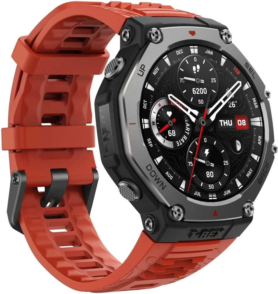 Išmanusis laikrodis Amazfit T-Rex 3, Nerudijančio plieno korpusas su rudos spalvos silikoniniu dirželiu