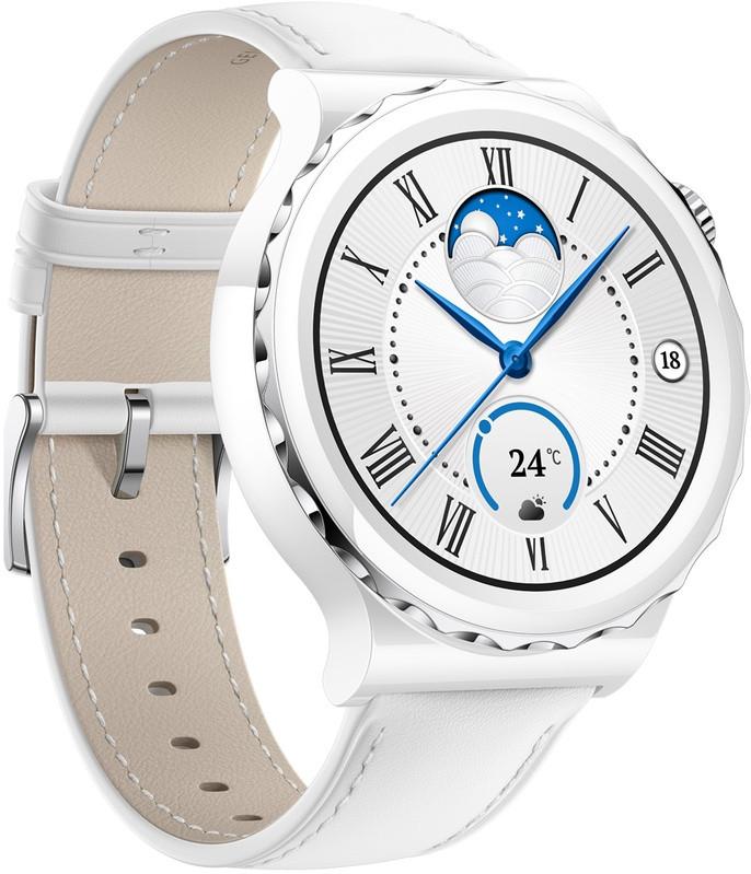 Išmanusis laikrodis Huawei Watch GT 3 Pro, Baltos spalvos korpusas su baltu odiniu dirželiu