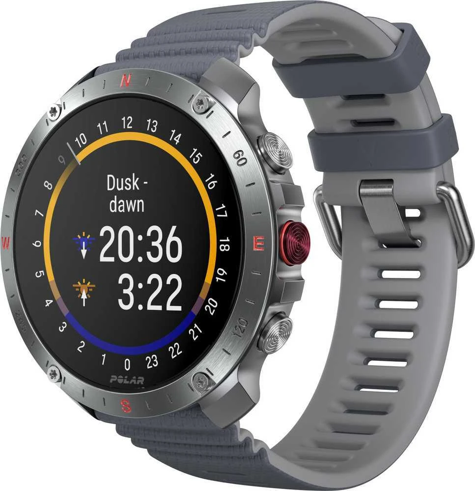Išmanusis laikrodis Polar Grit X2 Pro, Nerūdijančio plieno korpusas su pilkos spalvos silikoniniu dirželiu