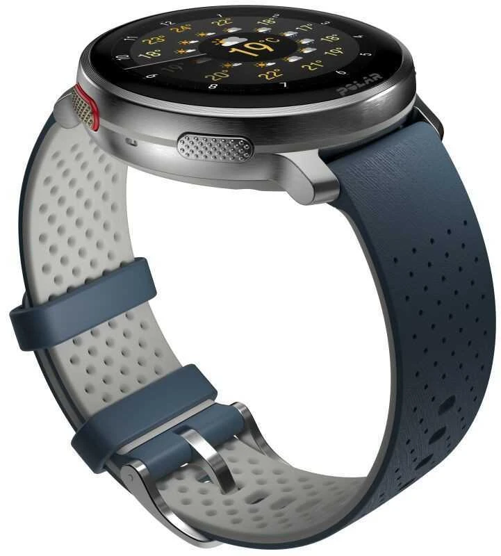Išmanusis laikrodis Polar Vantage V3 S/L. Sidabrinės spalvos korpusas su melsvos spalvos dirželiu
