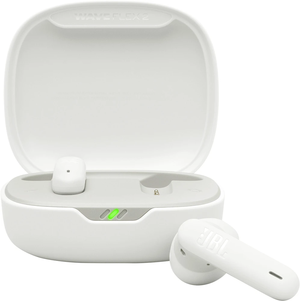 Ausinės JBL Wave Flex 2 Stereo TWS bezvadu iekšējās austiņas ar mikrofonu un uzlādes korpusu, Baltas