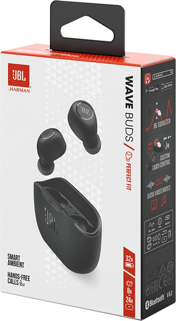 JBL Wave Buds TWS belaidės ausinės, Juodos spalvos