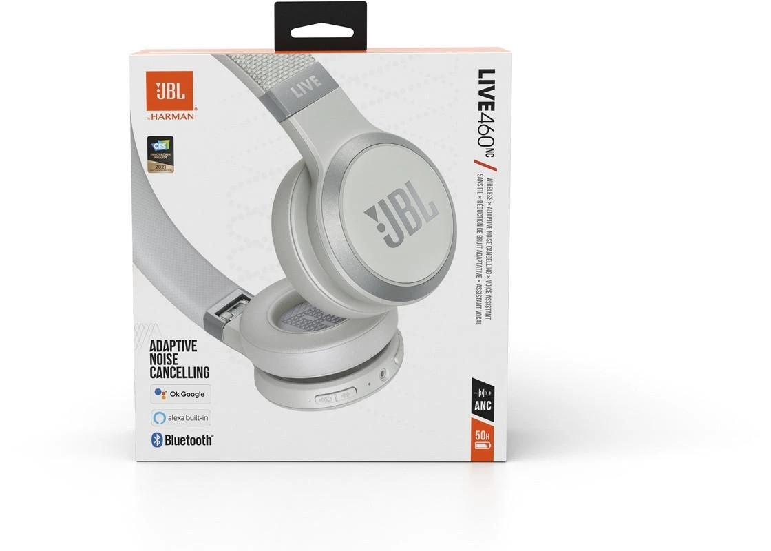 Belaidės Ausinės su aktyviu triukšmo slopinimu JBL Live 460NC, Balta