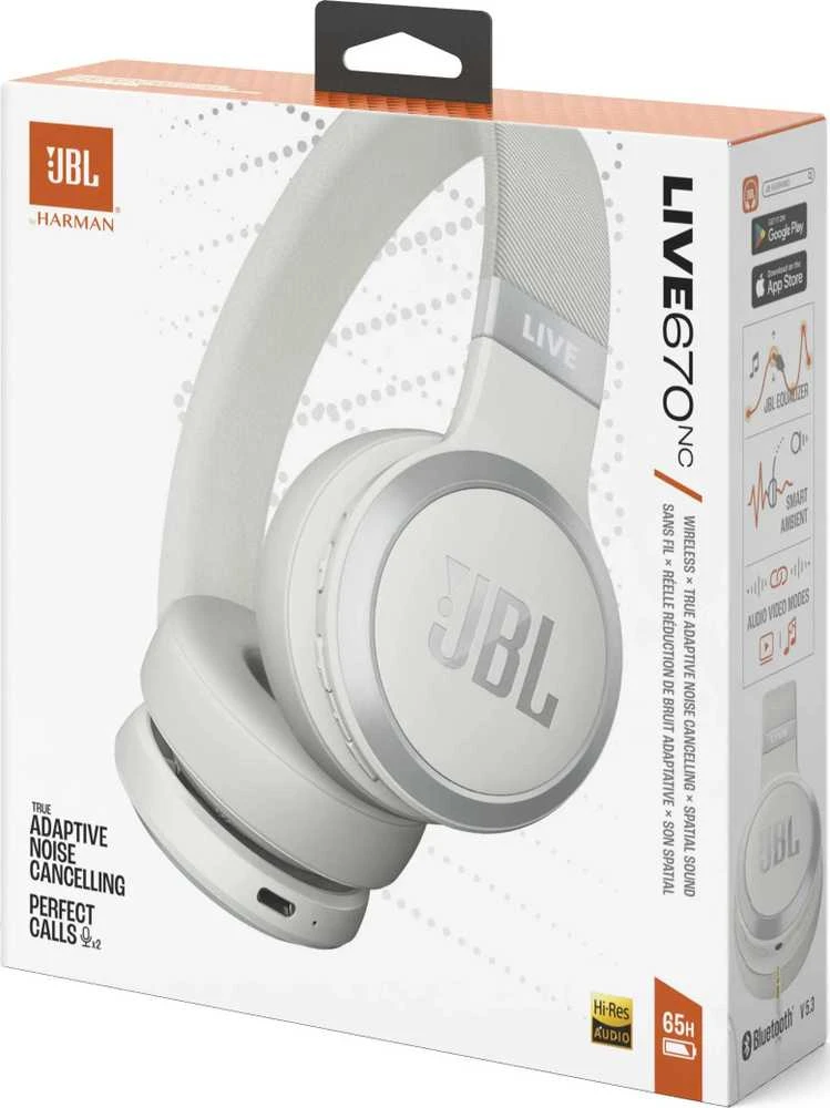 JBL Live 670NC belaidės ausinės, Baltos