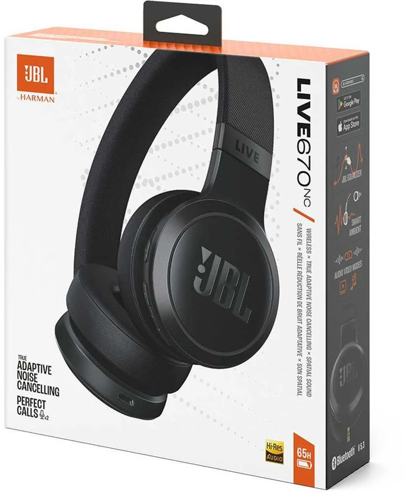JBL Live 670NC belaidės ausinės, Juodos spalvos