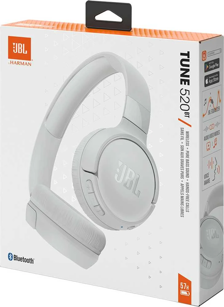 Ausinės JBL Tune 520 BT, Baltos spalvos