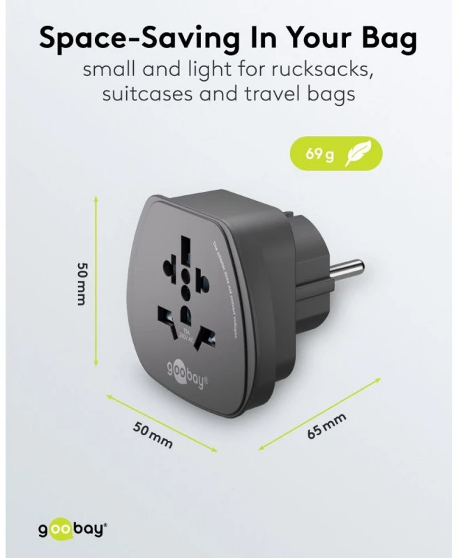 Goobay 94028 World to EU Travel Adapteris, kelionių adapteris (UK, US, IT, CH, į EU), Juoda