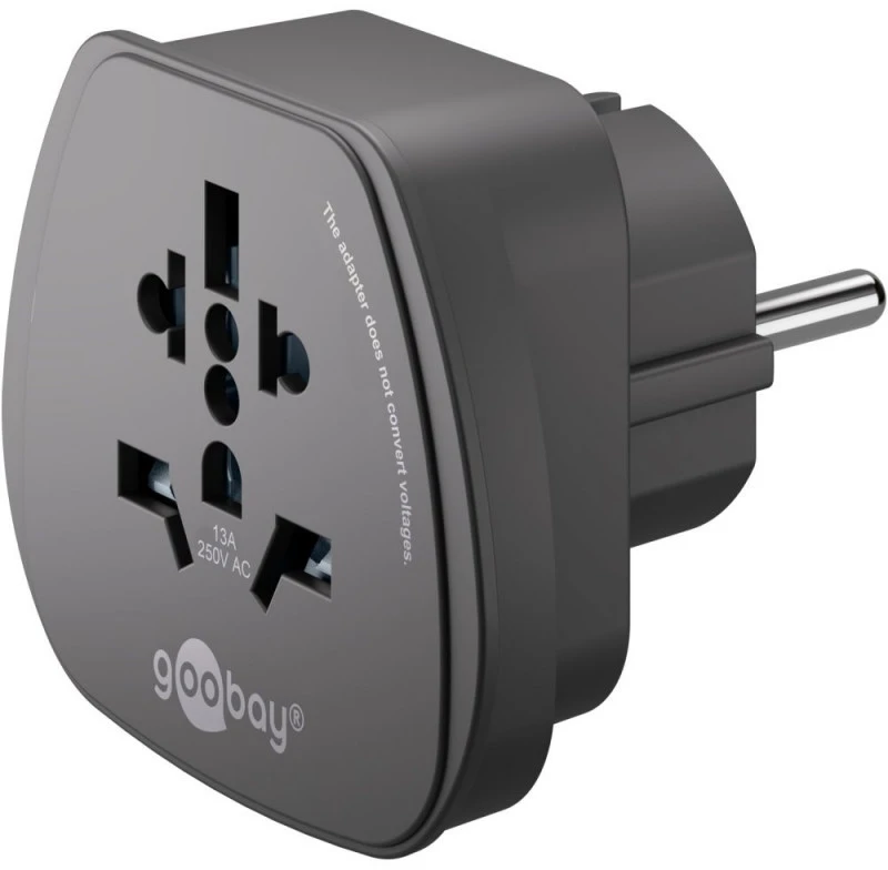 Goobay 94028 World to EU Travel Adapteris, kelionių adapteris (UK, US, IT, CH, į EU), Juoda