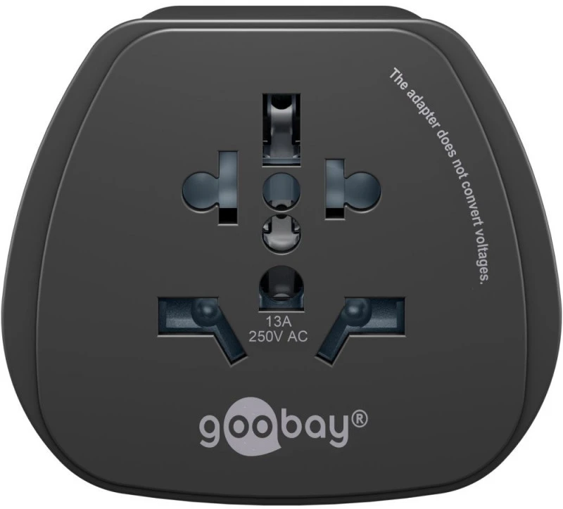 Goobay 94028 World to EU Travel Adapteris, kelionių adapteris (UK, US, IT, CH, į EU), Juoda