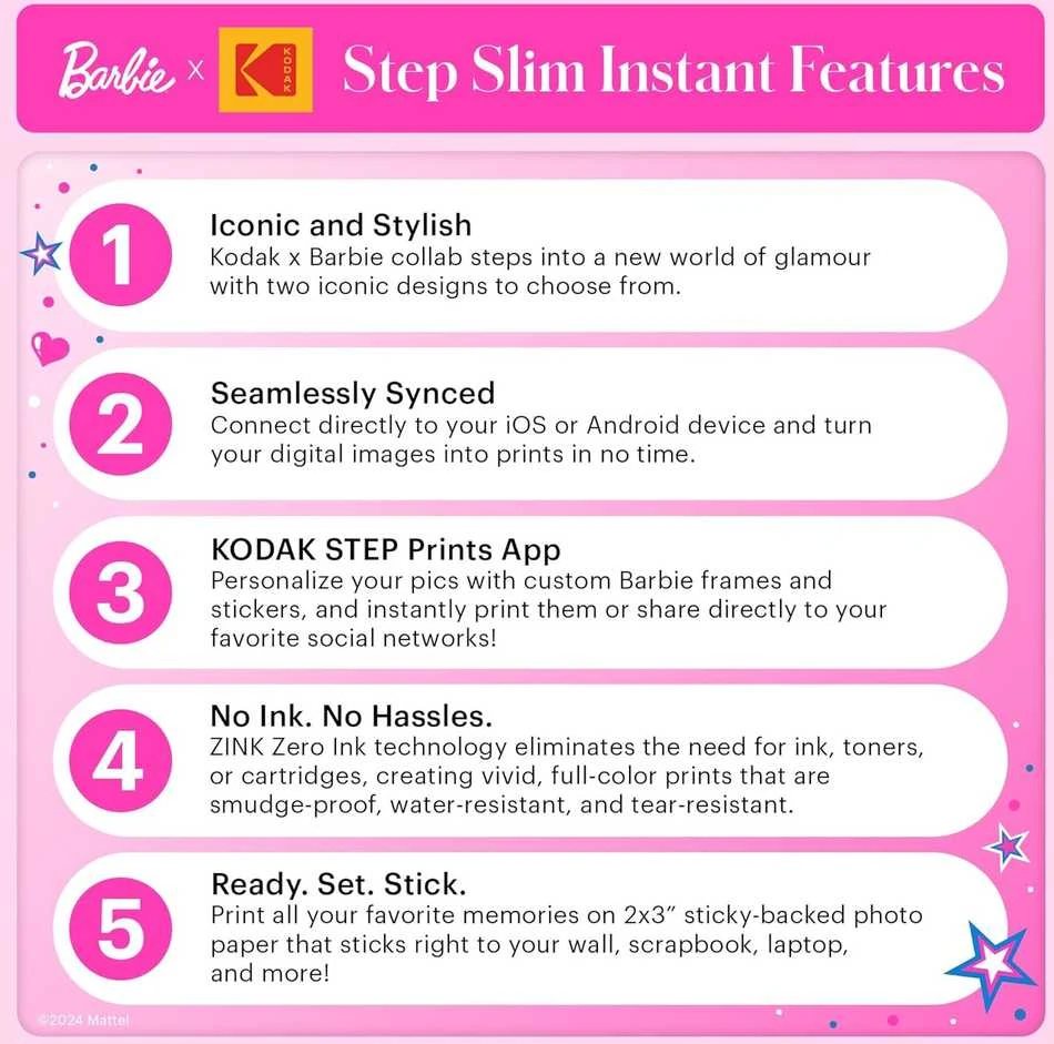 spausdintuvas nuotraukoms Kodak spausdintuvas Bluetooth Do Zdjęć Natychmiastowych Zink / Step Slim Barbie