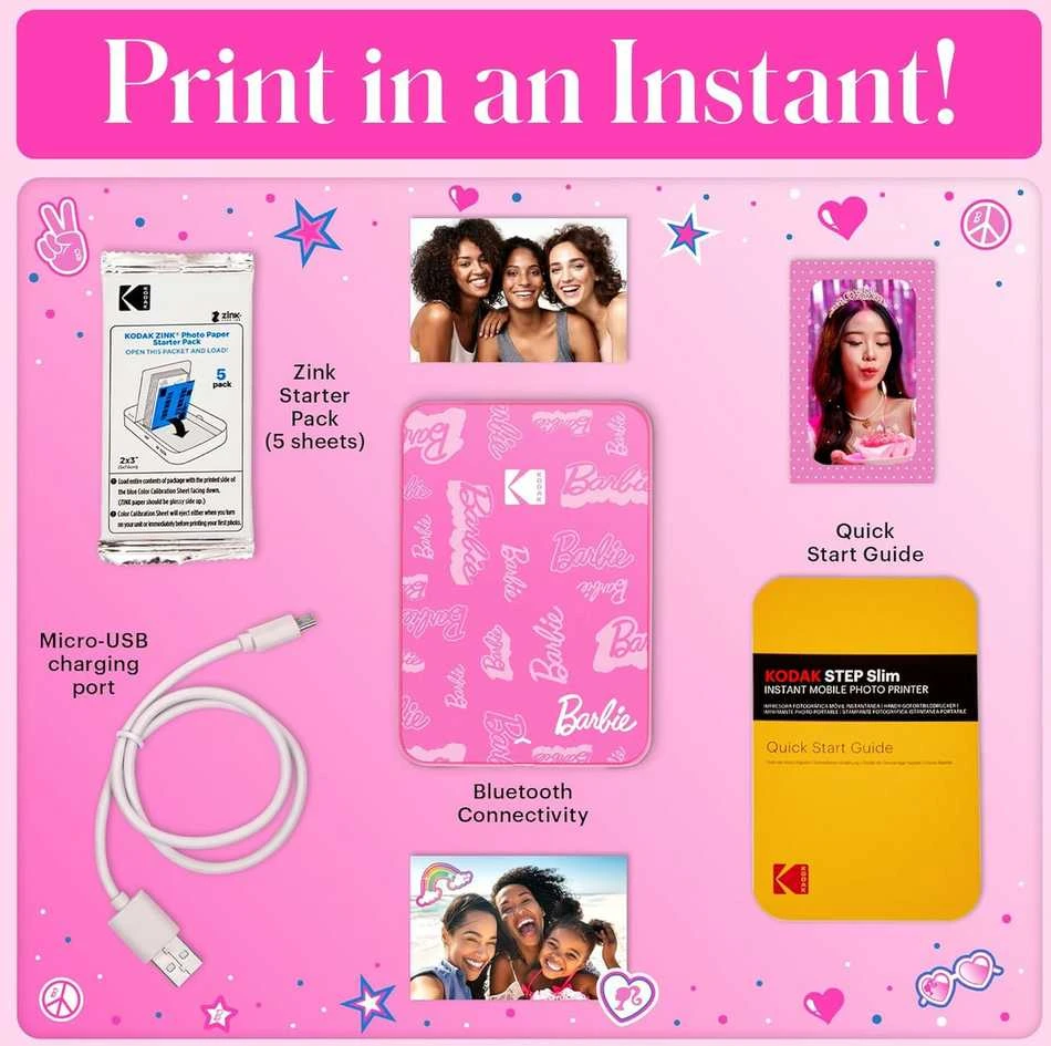 spausdintuvas nuotraukoms Kodak spausdintuvas Bluetooth Do Zdjęć Natychmiastowych Zink / Step Slim Barbie